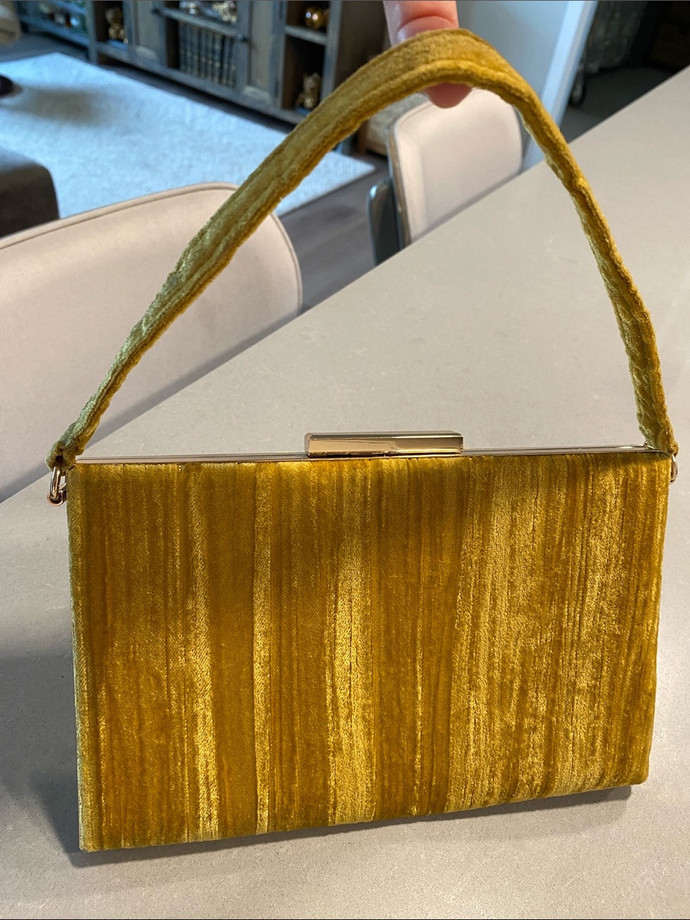 Zara Mustard Yellow Velvet Top-Handle Clutch Evening Bag Vintage Vibes Fall - Picture 7 of 16